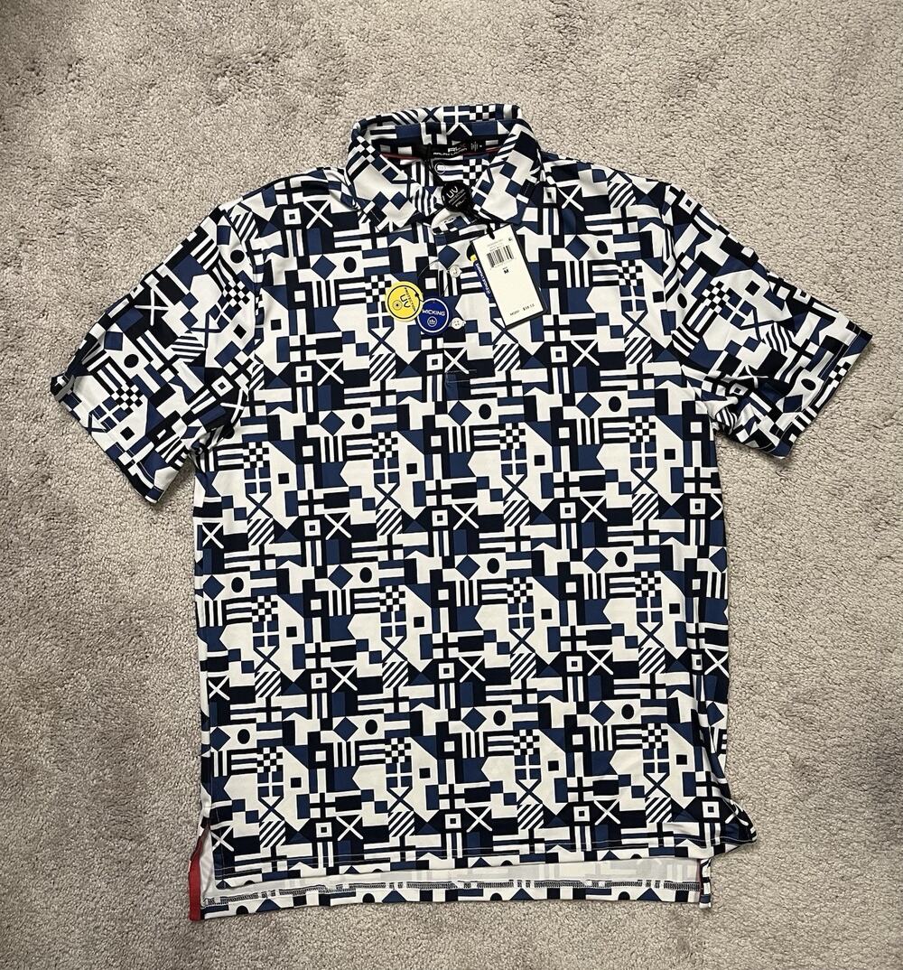 RLX Ralph Lauren Polo Shirt Mens M Navy White Geometric Golf UV Protection